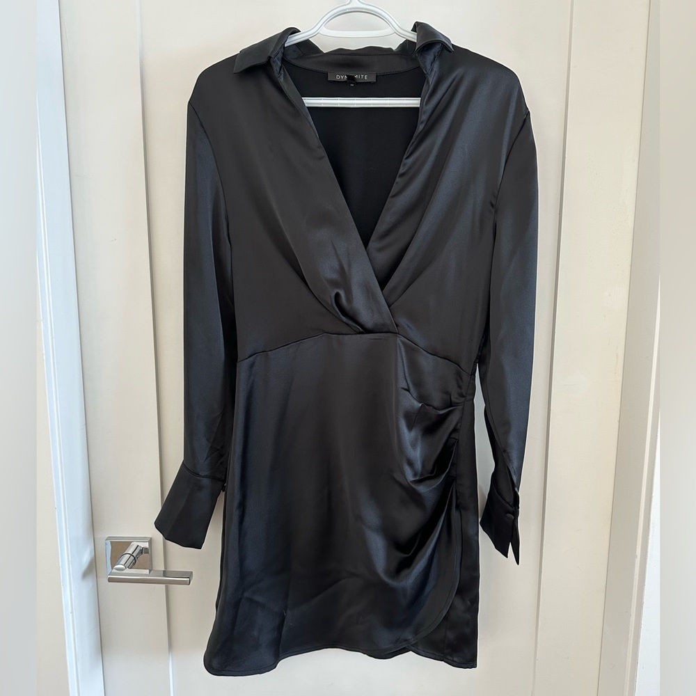 Dynamite Black Satin Long Sleeve Dress
